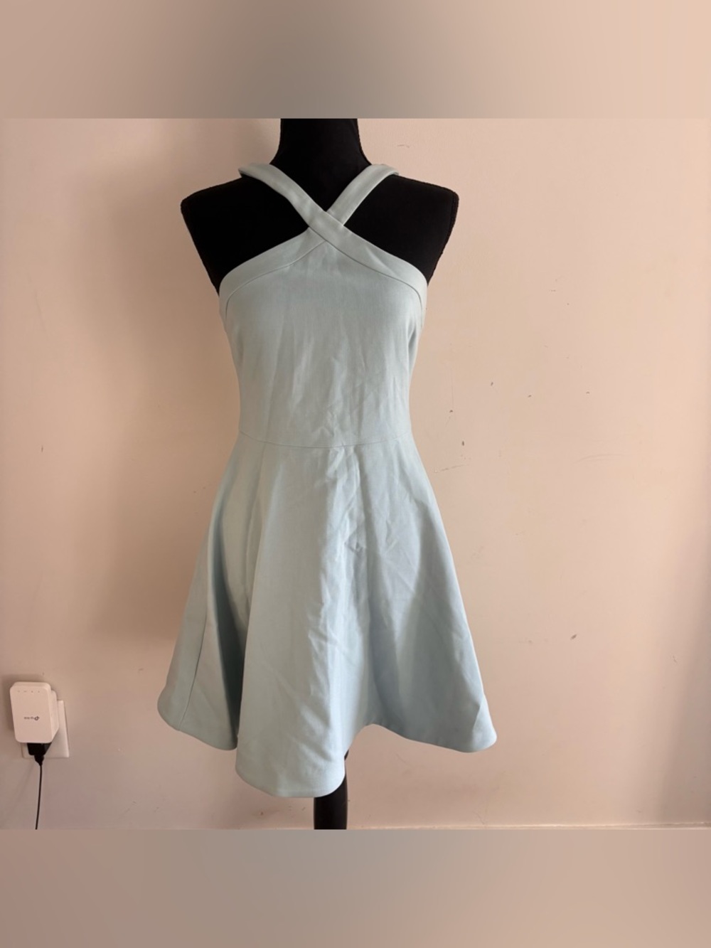 Dusty Blue Cross-Neck Mini Dress by Likely NWT